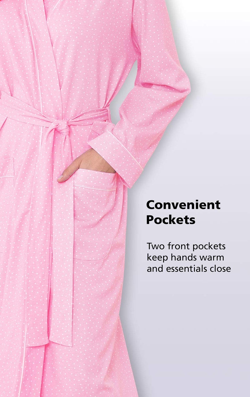 PajamaGram Robes For Women - Long Pink Robe, Pink Polka Dot, MD - Image 3